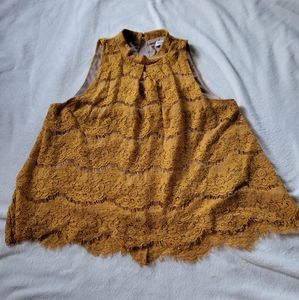 Love, Fire cropped lace sleeveless yellow top sz S